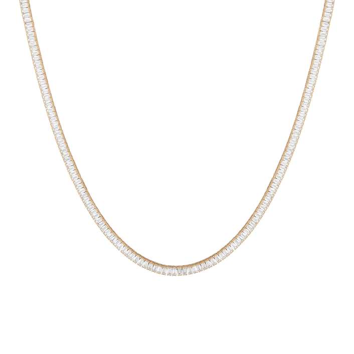 White Sapphire Baguette Tennis Necklace Vermeil Yellow Gold 13ct First