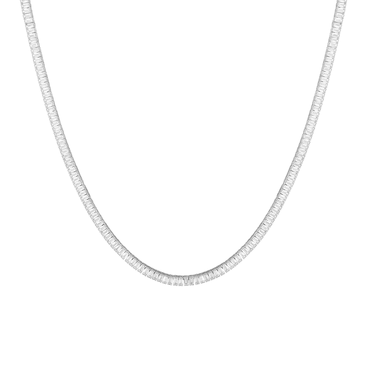 White Sapphire Baguette Tennis Necklace Vermeil White Gold 13ct First