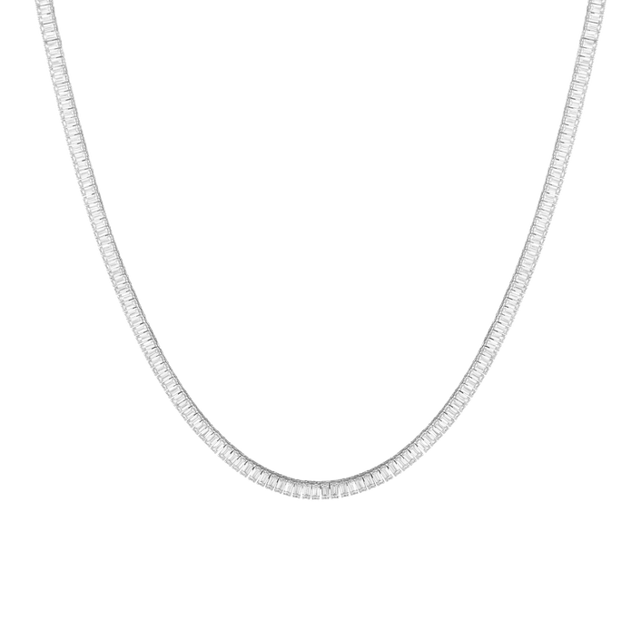 White Sapphire Baguette Tennis Necklace Vermeil White Gold 13ct First