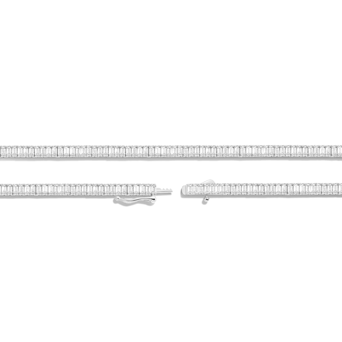 White Sapphire Baguette Tennis Necklace Vermeil White Gold 13ct