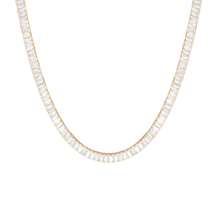 White Sapphire Baguette Tennis Necklace Vermeil Yellow Gold 27ct