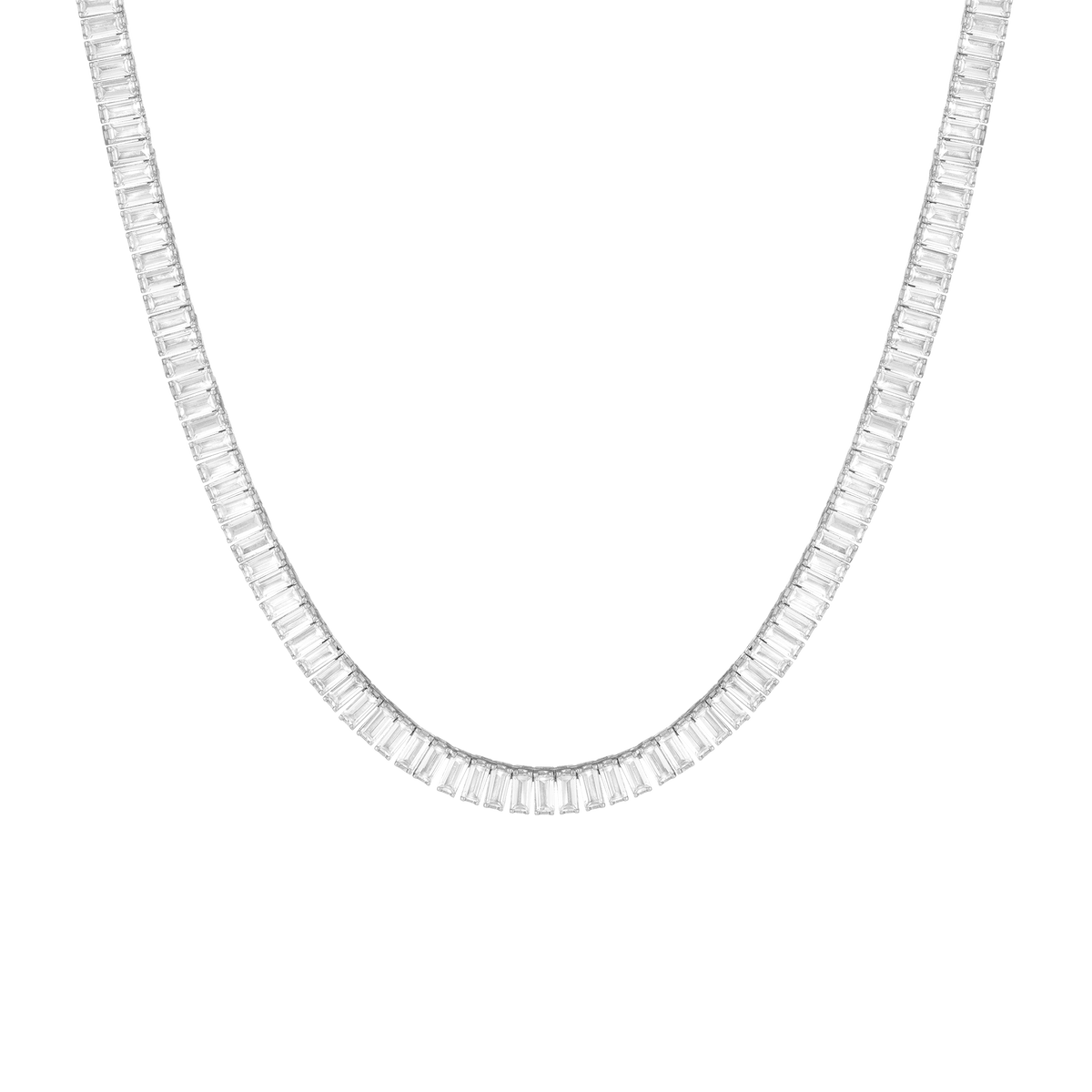 White Sapphire Baguette Tennis Necklace Vermeil White Gold 27ct