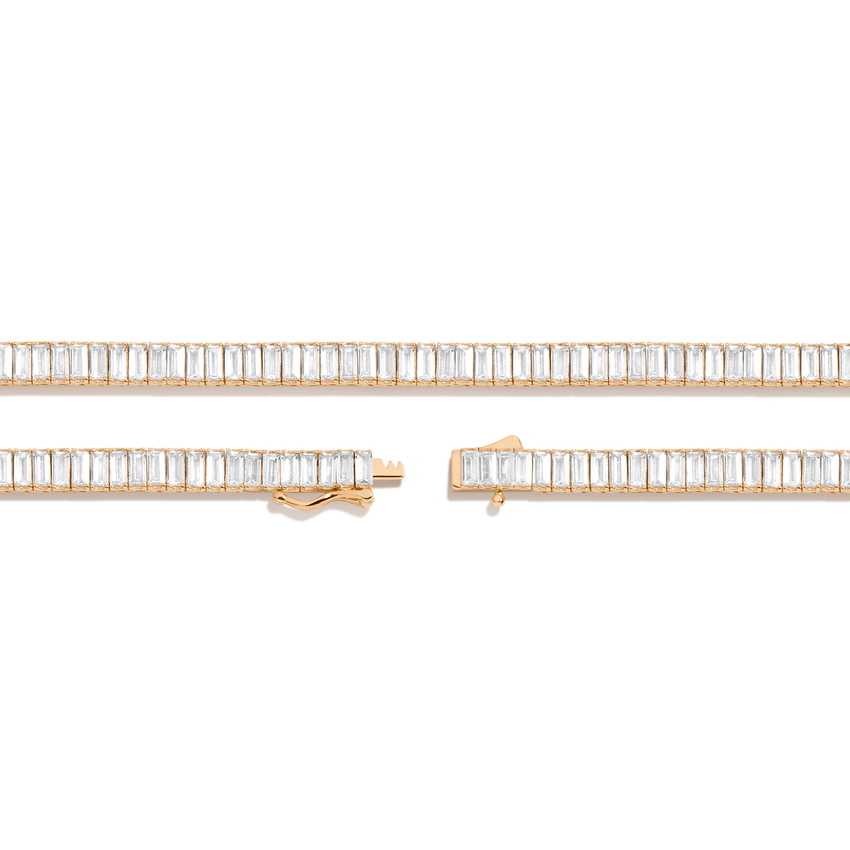 White Sapphire Baguette Tennis Necklace Vermeil Yellow Gold 27ct