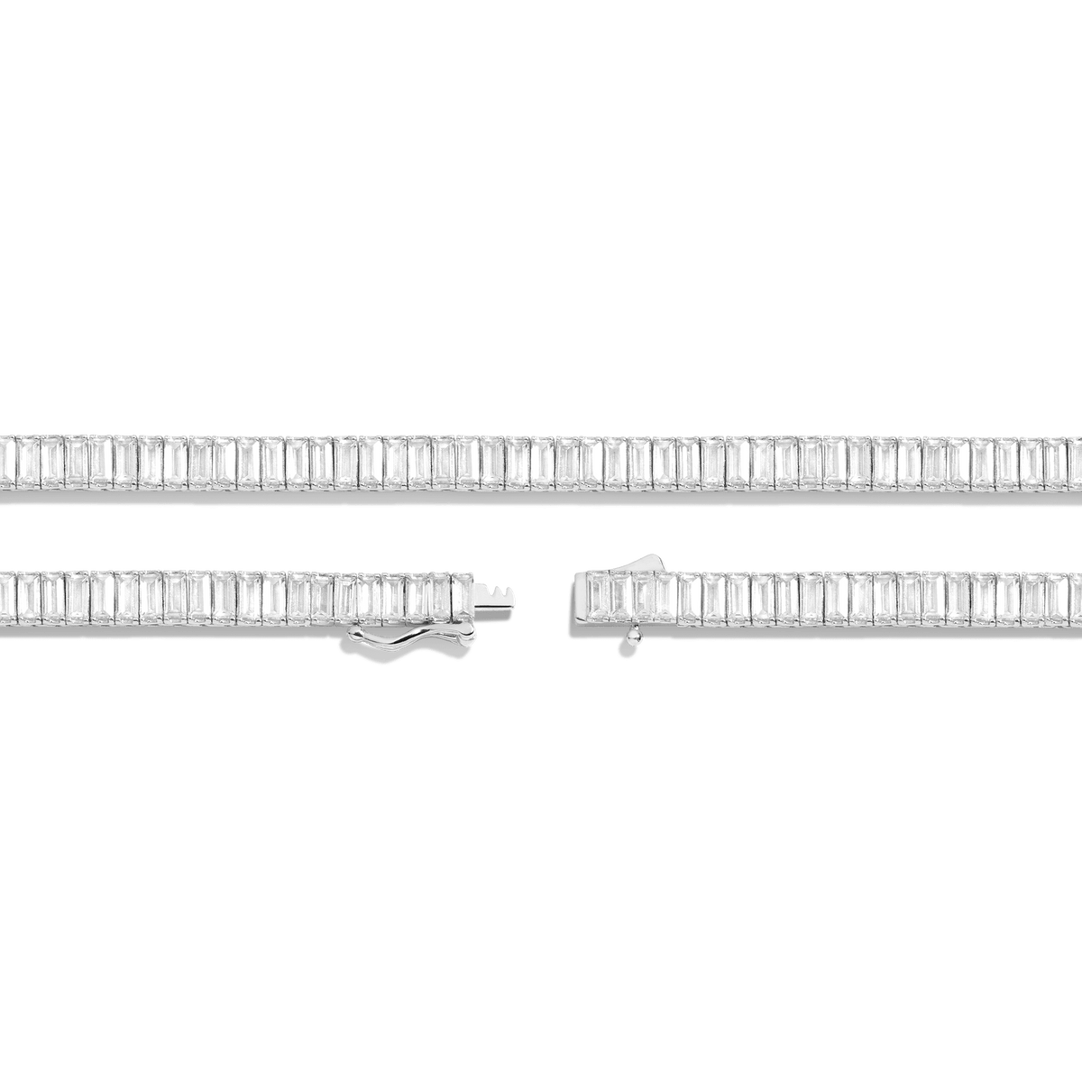 White Sapphire Baguette Tennis Necklace Vermeil White Gold 27ct
