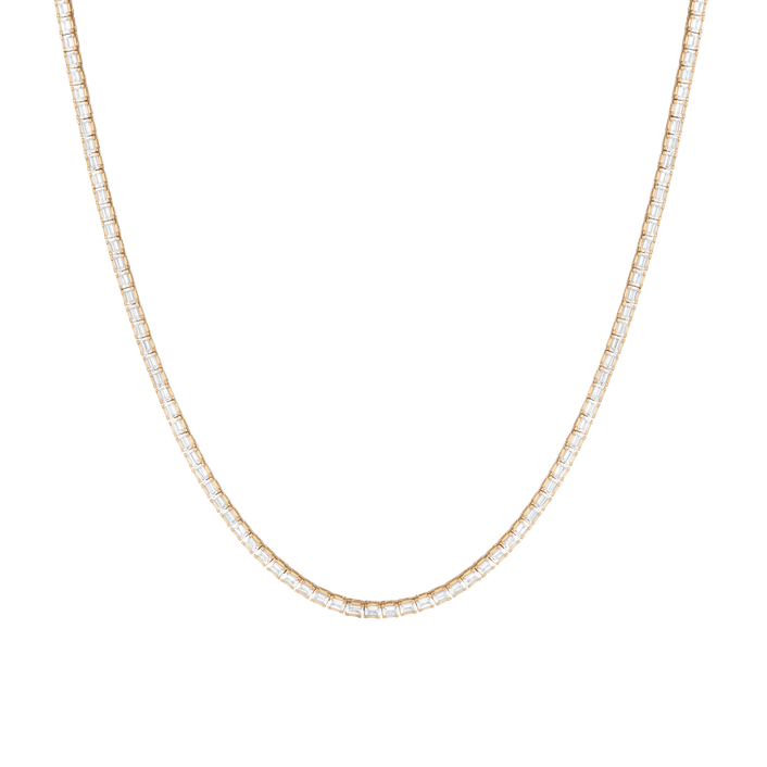 White Sapphire Horizontal Baguette Tennis Necklace Vermeil Yellow Gold 8ct First