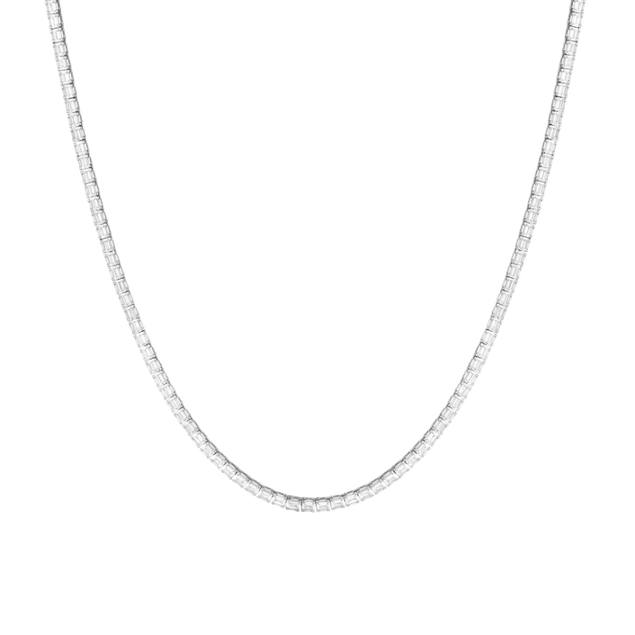 White Sapphire Horizontal Baguette Tennis Necklace Vermeil White Gold 8ct First