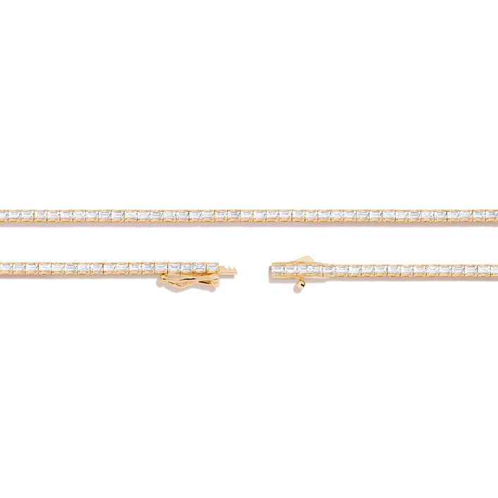 White Sapphire Horizontal Baguette Tennis Necklace Vermeil Yellow Gold 8ct