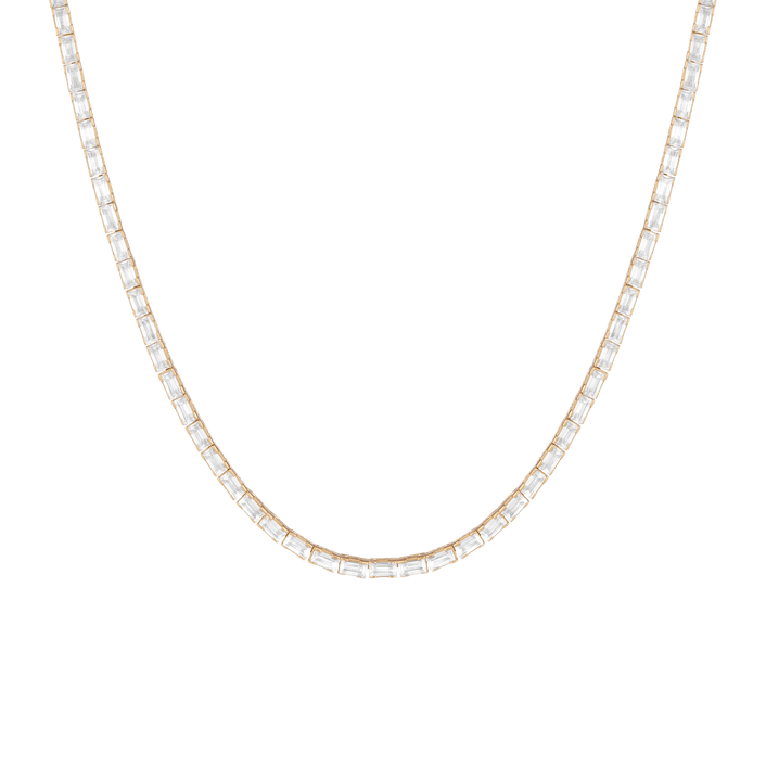 White Sapphire Horizontal Baguette Tennis Necklace Vermeil Yellow Gold 14ct