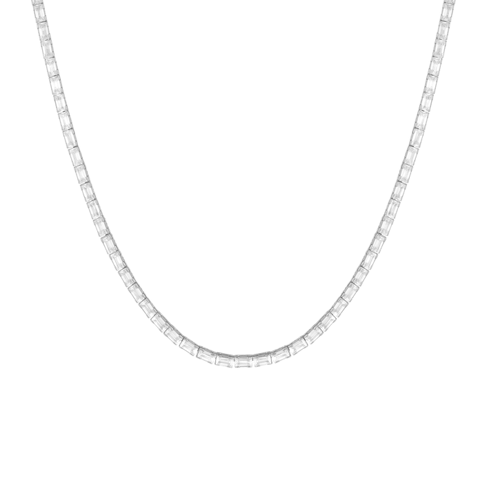 Lab Grown White Sapphire Horizontal Baguette Tennis Necklace