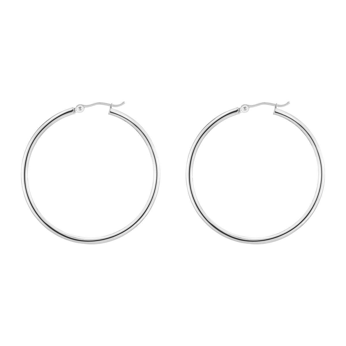 Gold Hoop Earrings - 2mm 14k White Gold Pair Single 40mm