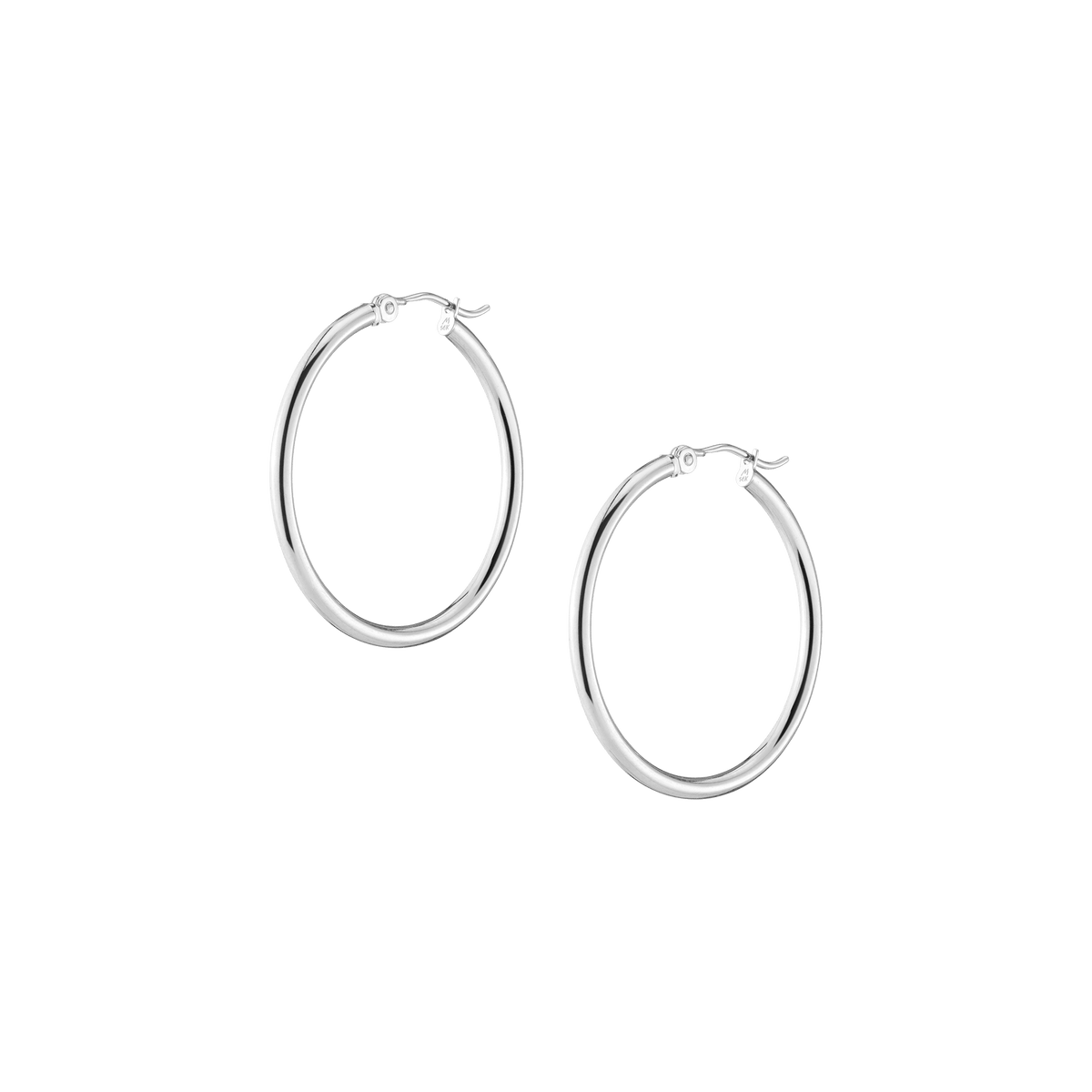 Gold Hoop Earrings - 2mm 14k White Gold Pair Single 30mm