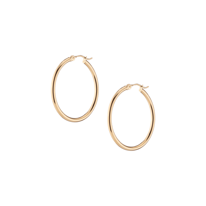 2mm Gold Hoop Earrings - 30mm 14k Yellow Gold Single Pair First