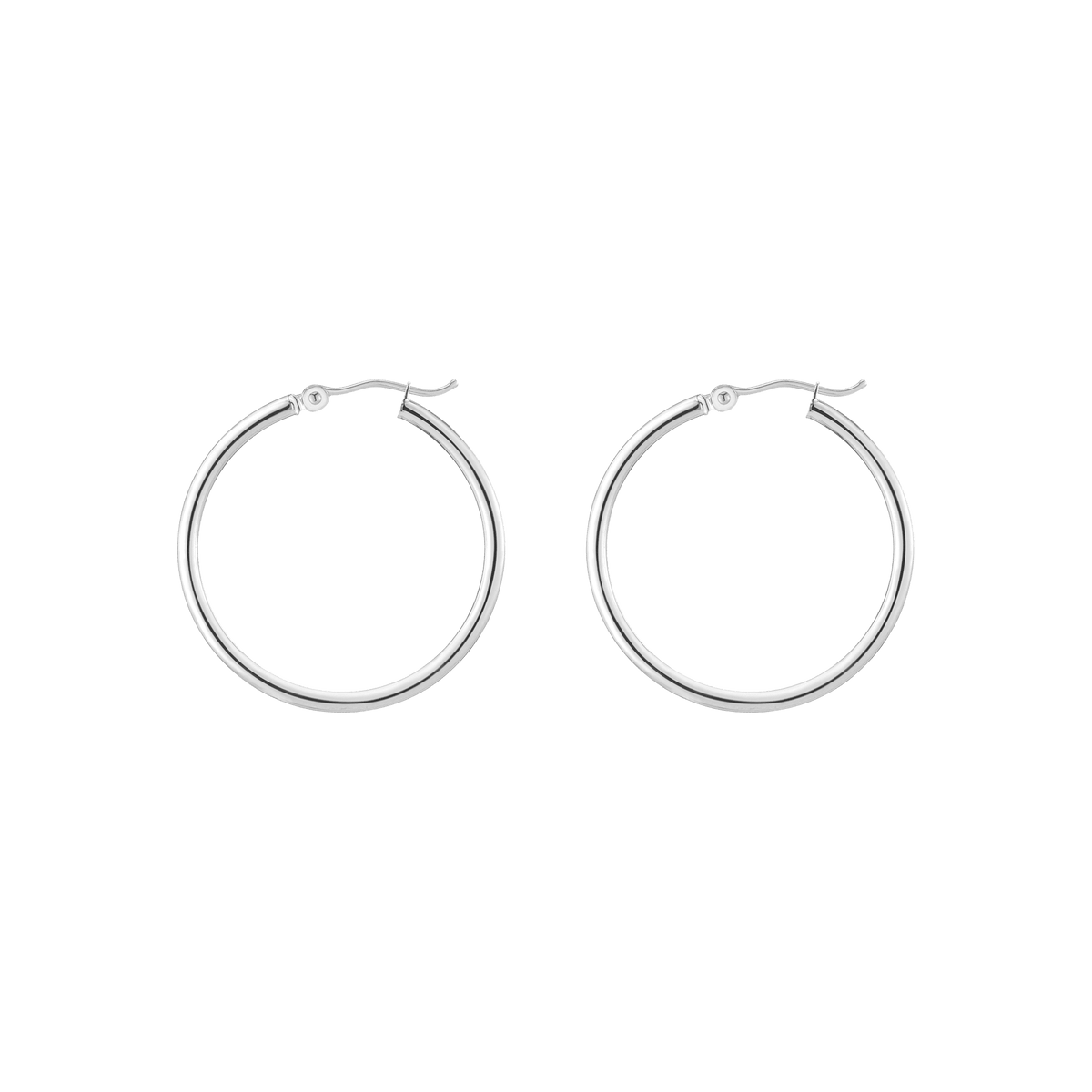 Gold Hoop Earrings - 2mm 14k White Gold Pair Single 30mm