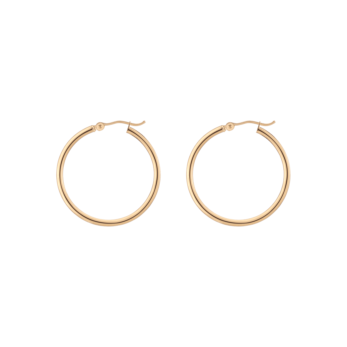 2mm Gold Hoop Earrings - 30mm 14k Yellow Gold Single Pair