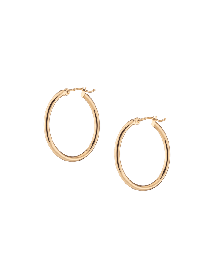 Gold Hoop Earrings - 2mm 14k Yellow Gold Pair Single 25mm First