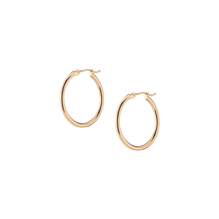 Gold Hoop Earrings - 2mm 14k Yellow Gold Pair Single 25mm First