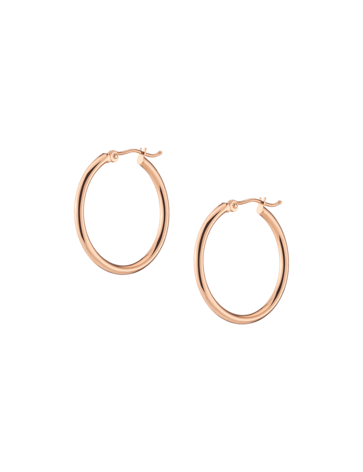 Gold Hoop Earrings - 2mm 14k Rose Gold Pair Single 25mm First