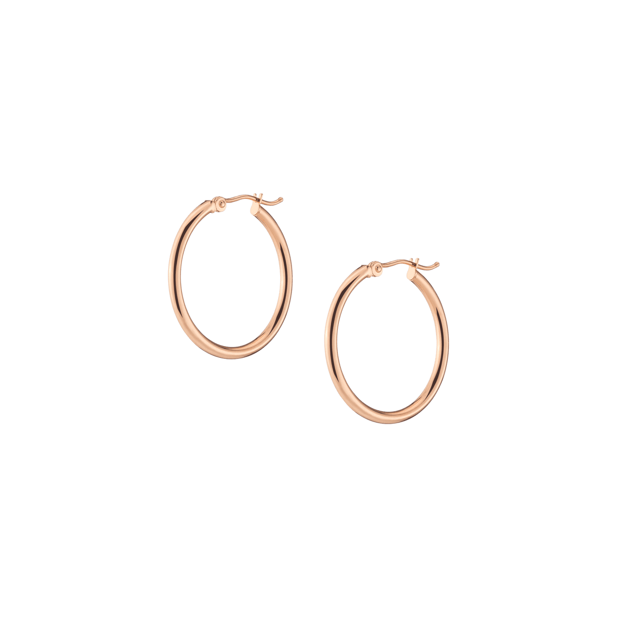 Gold Hoop Earrings - 2mm 14k Rose Gold Pair Single 25mm First