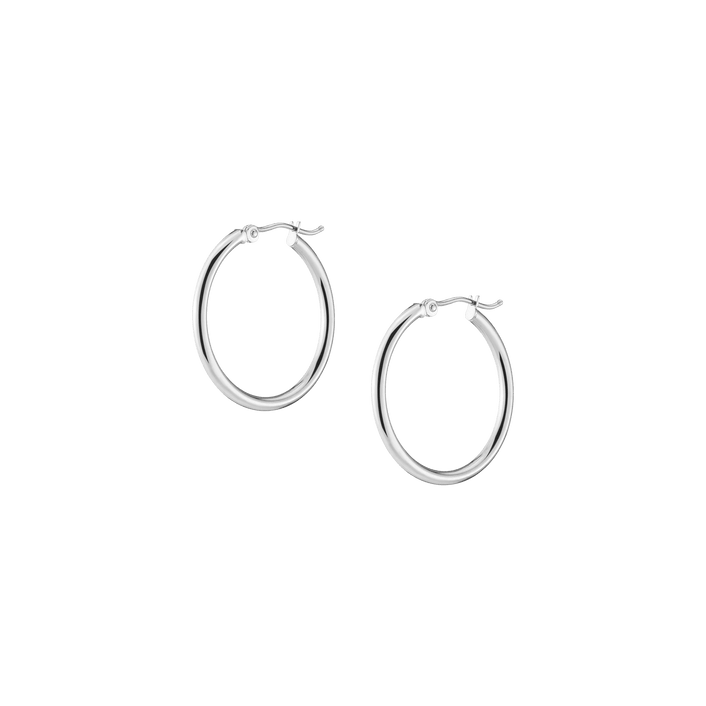 Silver Hoop Earrings - 2mm Sterling Silver White Gold Pair Single 25mm First