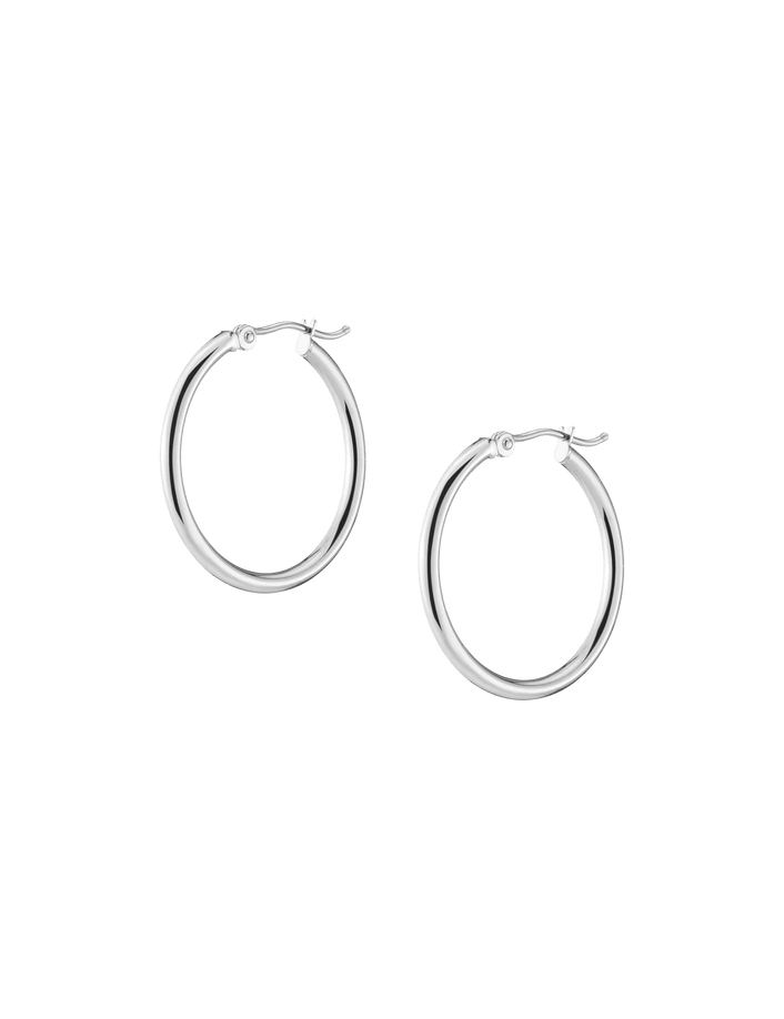 Gold Hoop Earrings - 2mm 14k White Gold Pair Single 25mm First