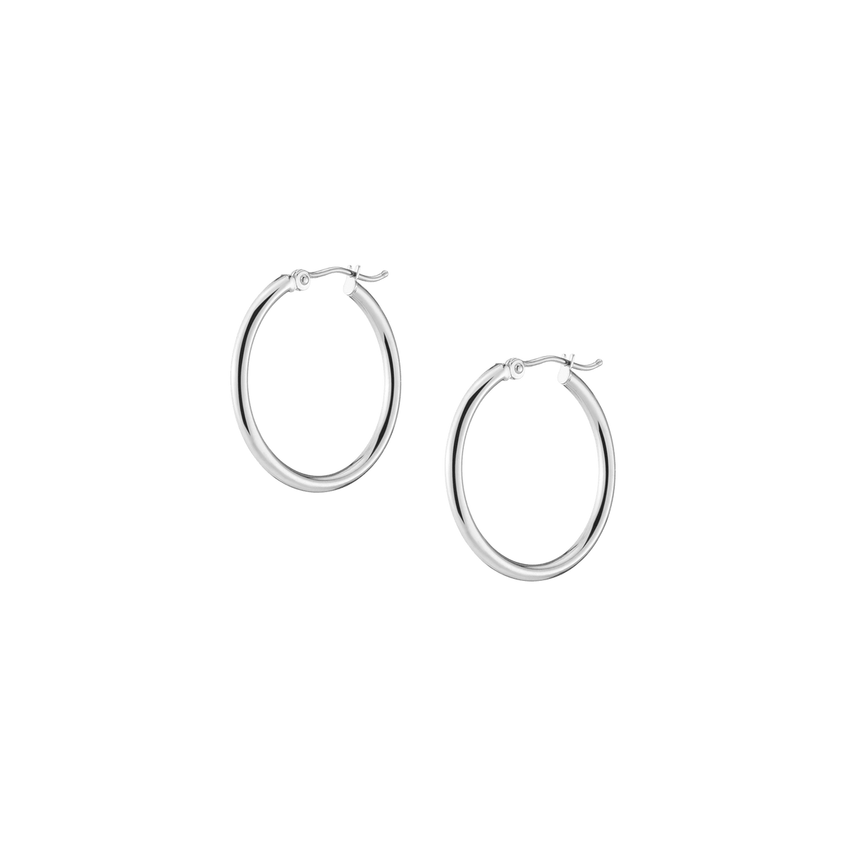 Gold Hoop Earrings - 2mm 14k White Gold Pair Single 25mm First