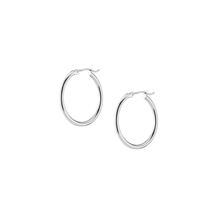 2mm Silver Hoop Earrings - 25mm Sterling Silver White Gold Pair Single First