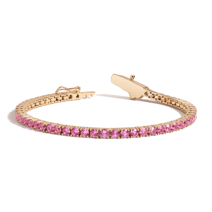 Pink Sapphire Tennis Bracelet Vermeil Yellow Gold 6.5in 7in First