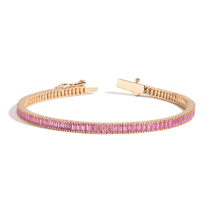 Pink Sapphire Baguette Tennis Bracelet Vermeil Yellow Gold 6.5in 7in First