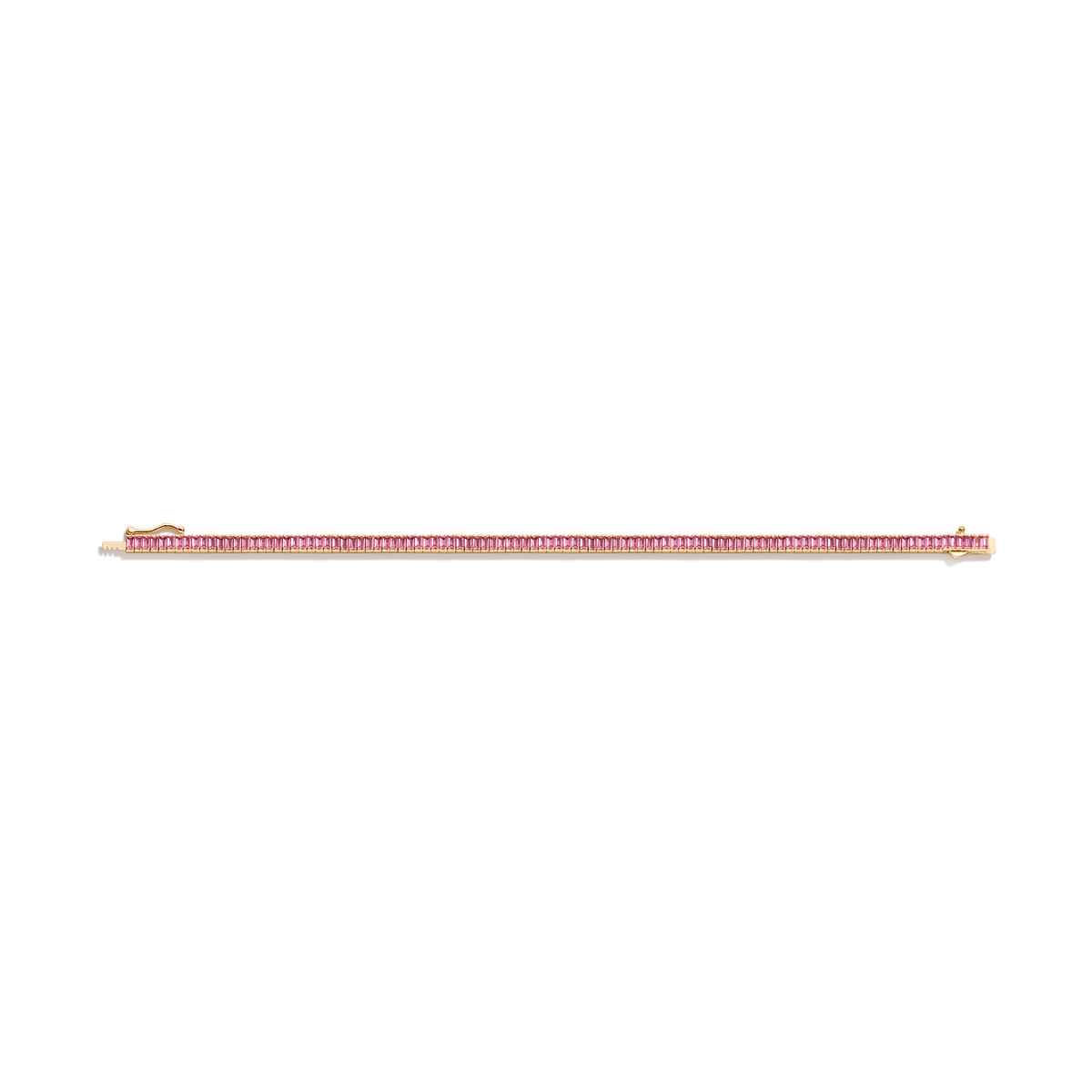 Pink Sapphire Baguette Tennis Bracelet Vermeil Yellow Gold 6.5in 7in
