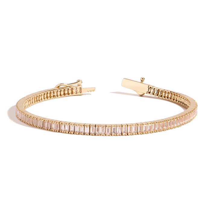 Morganite Baguette Tennis Bracelet Vermeil Yellow Gold 6.5in 7in First