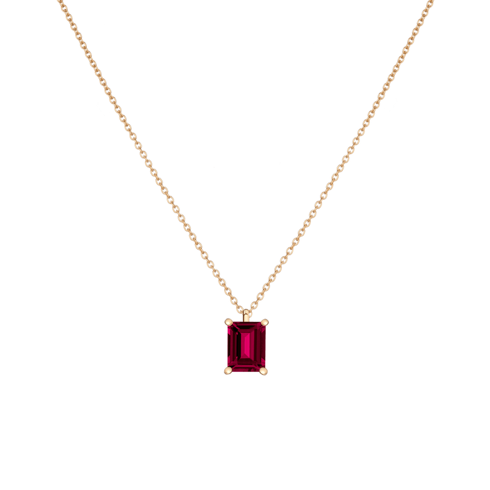 Emerald Gemstone Solitaire Necklace Vermeil Yellow Gold Red Ruby