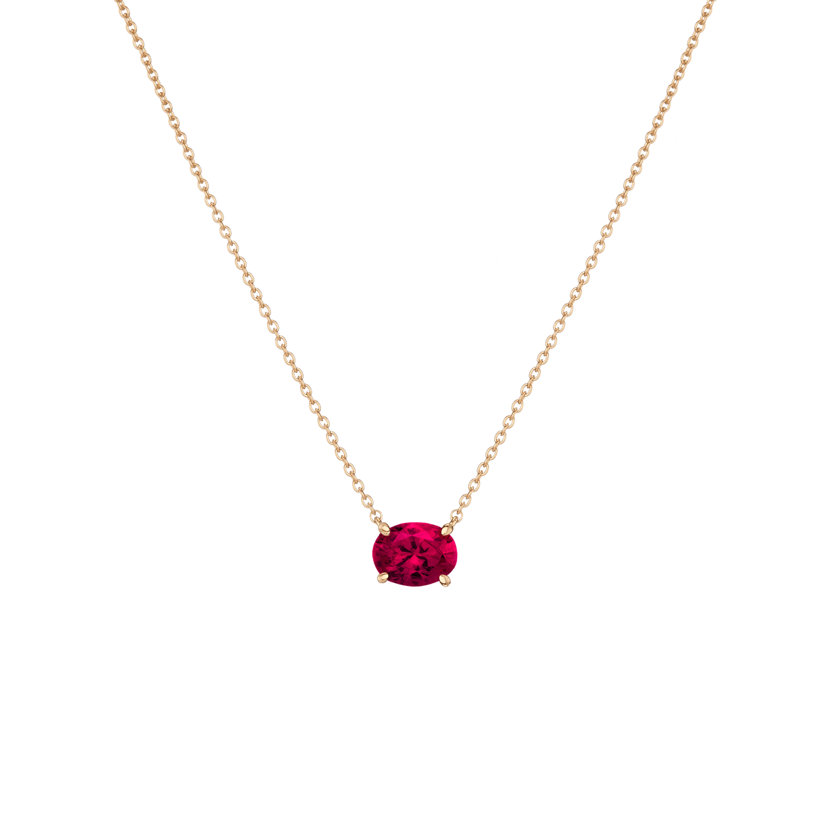 Oval Gemstone Solitaire Necklace Vermeil Yellow Gold Red Ruby