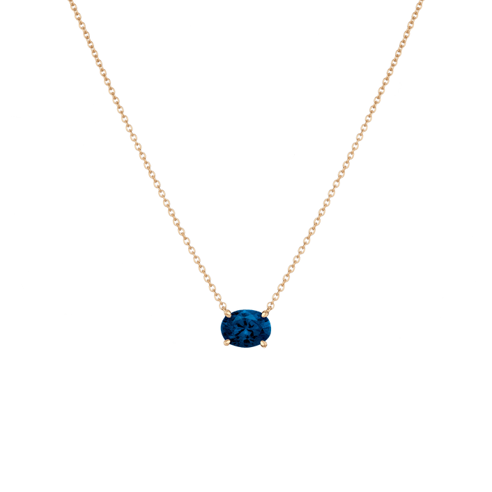 Oval Gemstone Solitaire Necklace Vermeil Yellow Gold Blue Sapphire