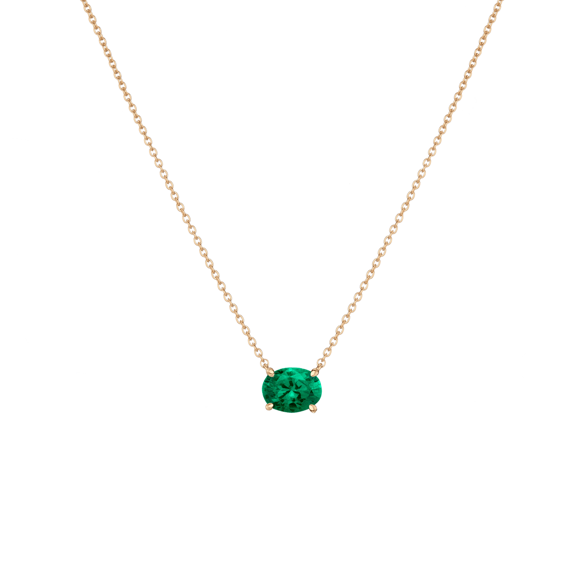 Oval Gemstone Solitaire Necklace Vermeil Yellow Gold Green Emerald