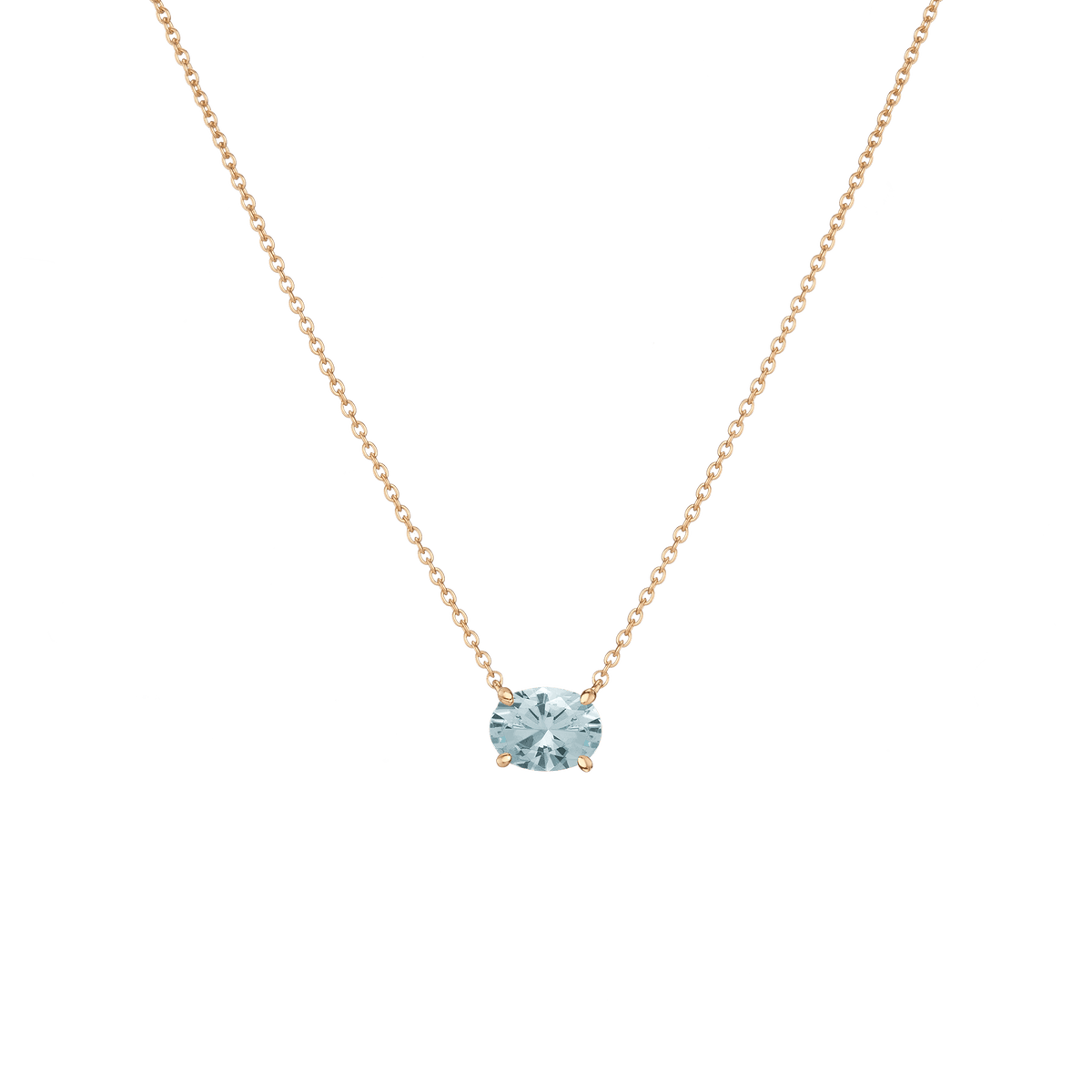 Oval Gemstone Solitaire Necklace Vermeil Yellow Gold Aquamarine