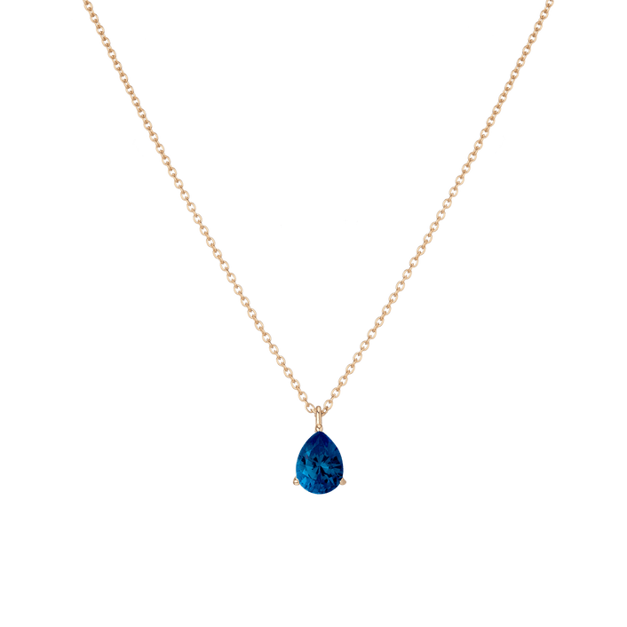 Pear Gemstone Solitaire Necklace Vermeil Yellow Gold Blue Sapphire