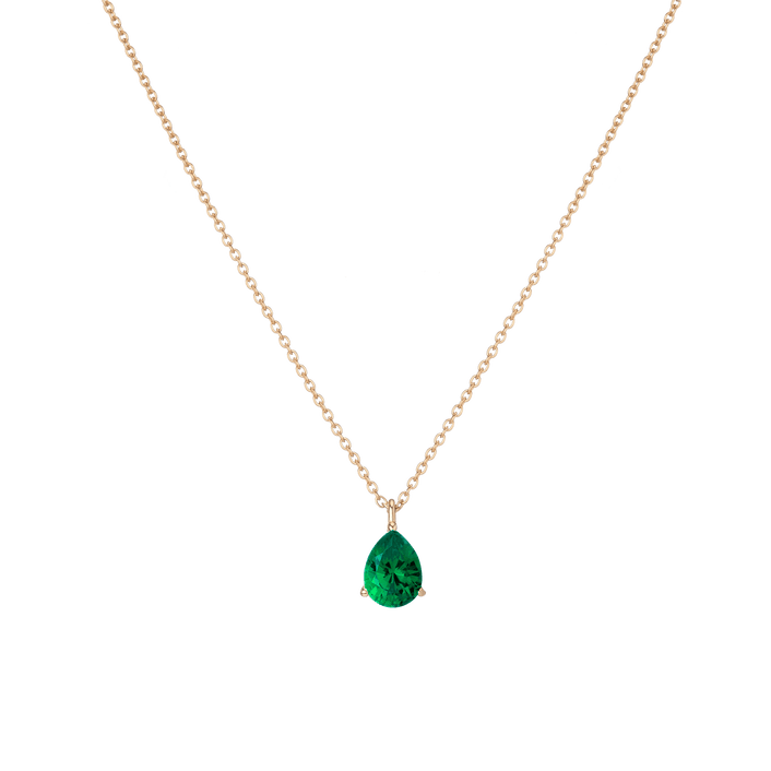 Pear Gemstone Solitaire Necklace Vermeil Yellow Gold Green Emerald