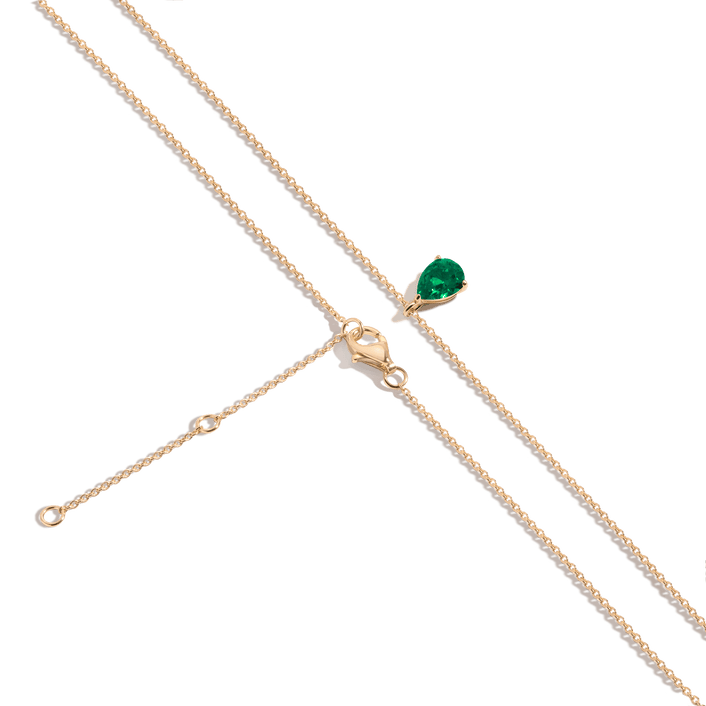 Pear Gemstone Solitaire Necklace Vermeil Yellow Gold Green Emerald