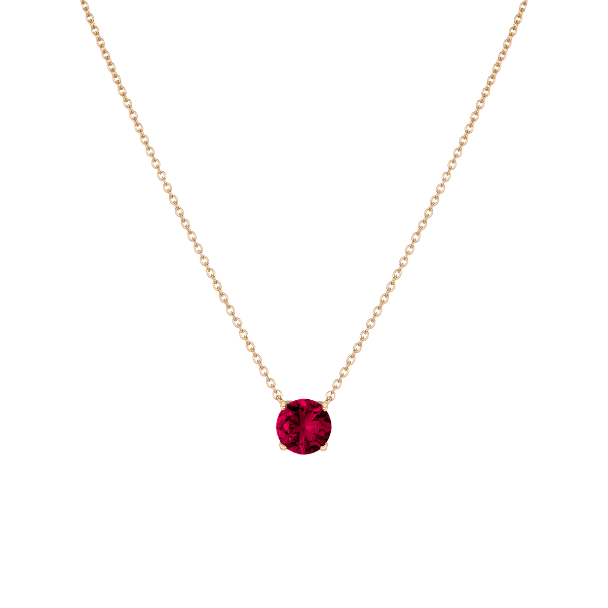 Round Gemstone Solitaire Necklace Vermeil Yellow Gold Red Ruby