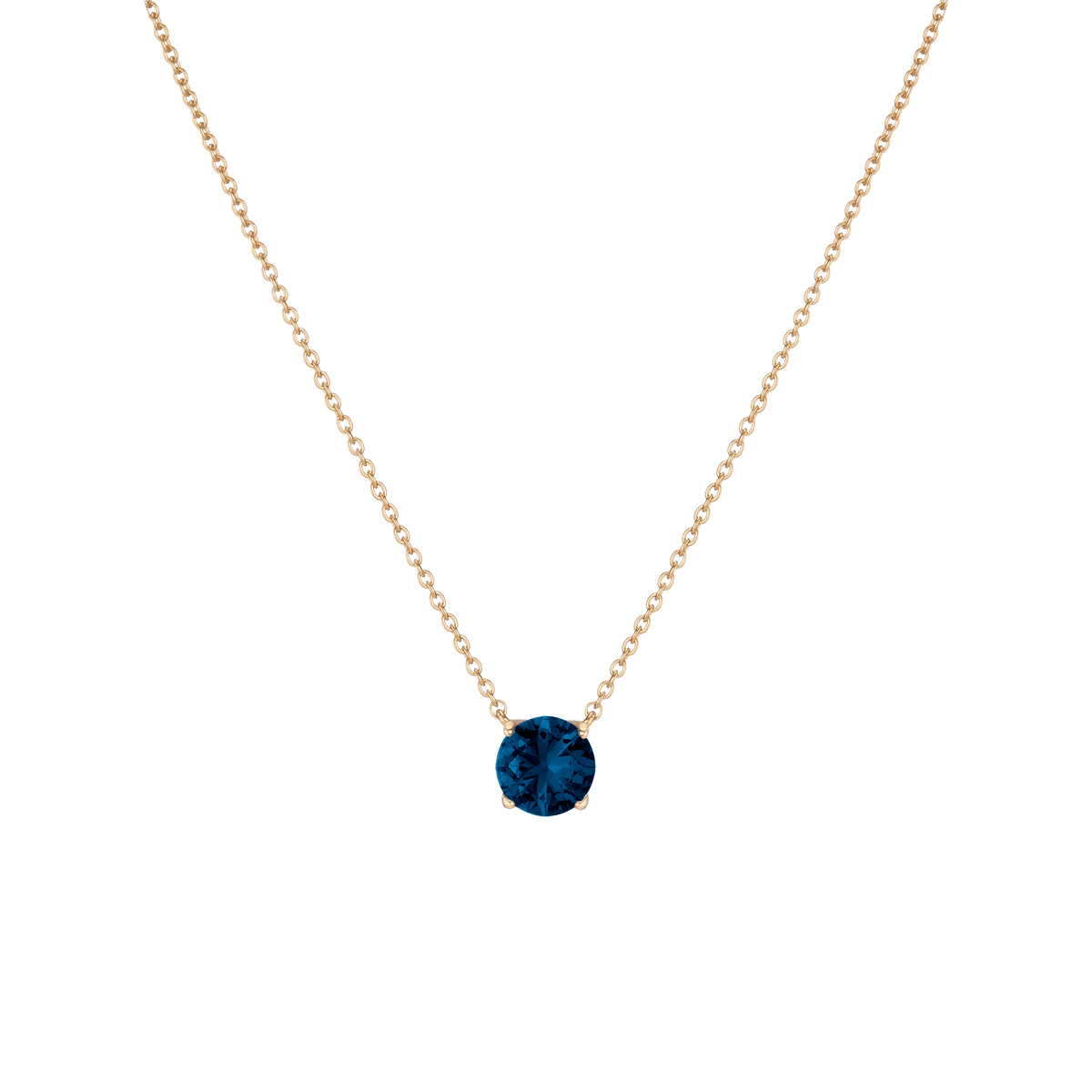 Round Gemstone Solitaire Necklace Vermeil Yellow Gold Blue Sapphire