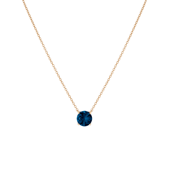 Round Gemstone Solitaire Necklace Vermeil Yellow Gold Blue Sapphire