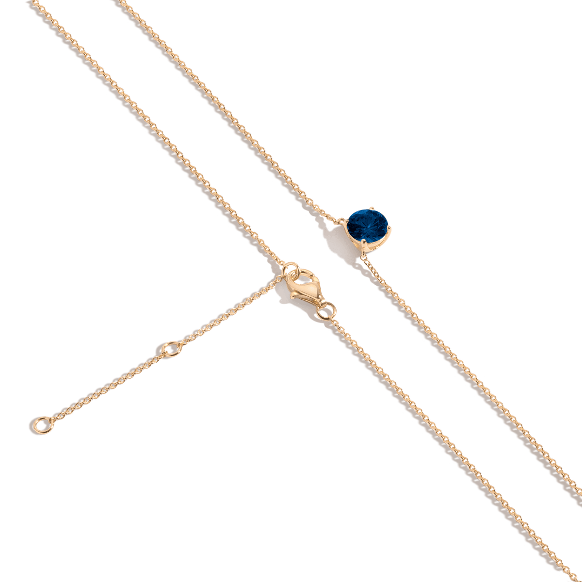 Round Gemstone Solitaire Necklace Vermeil Yellow Gold Blue Sapphire