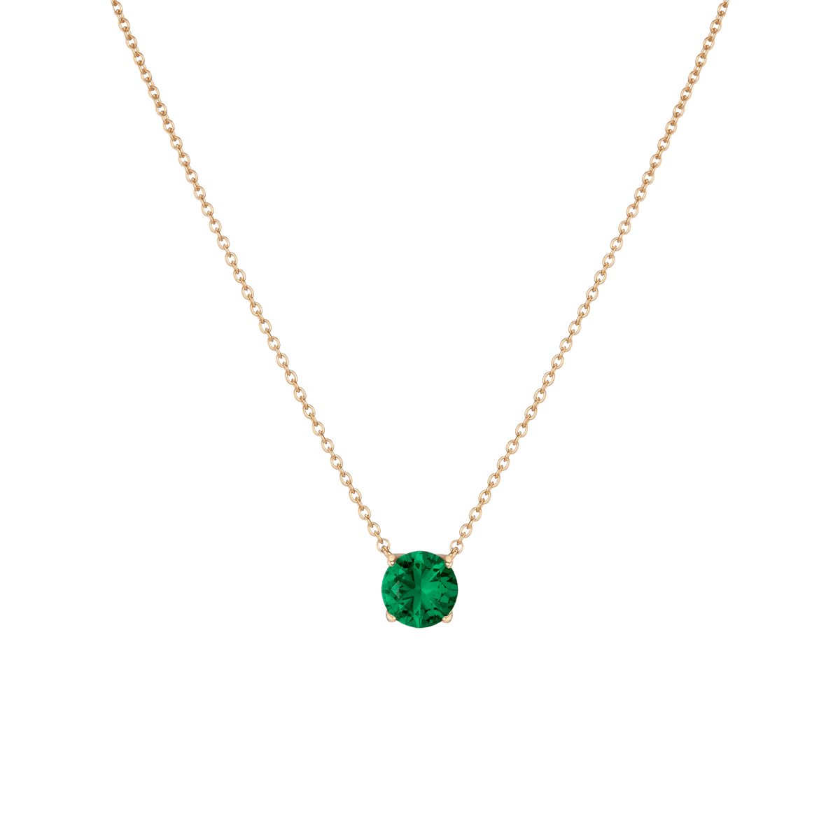 Round Gemstone Solitaire Necklace Vermeil Yellow Gold Green Emerald