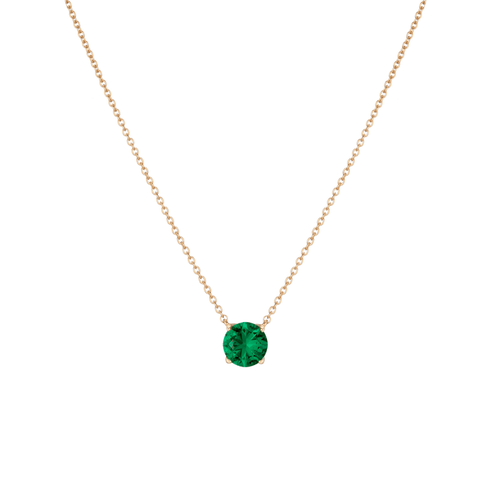 Round Gemstone Solitaire Necklace Vermeil Yellow Gold Green Emerald