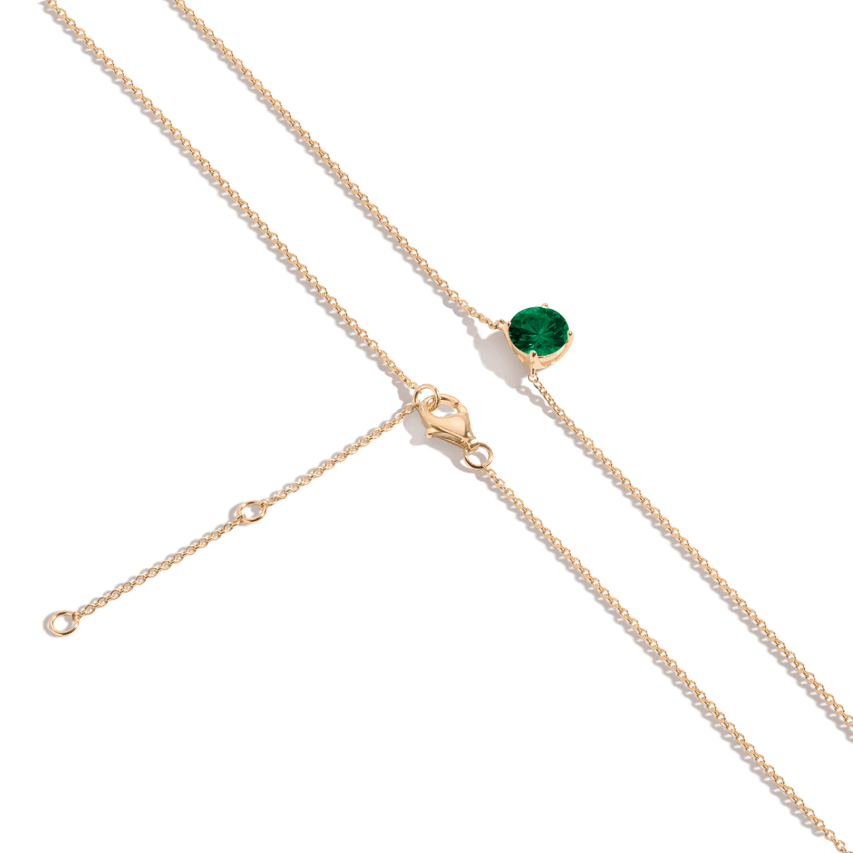 Round Gemstone Solitaire Necklace Vermeil Yellow Gold Green Emerald