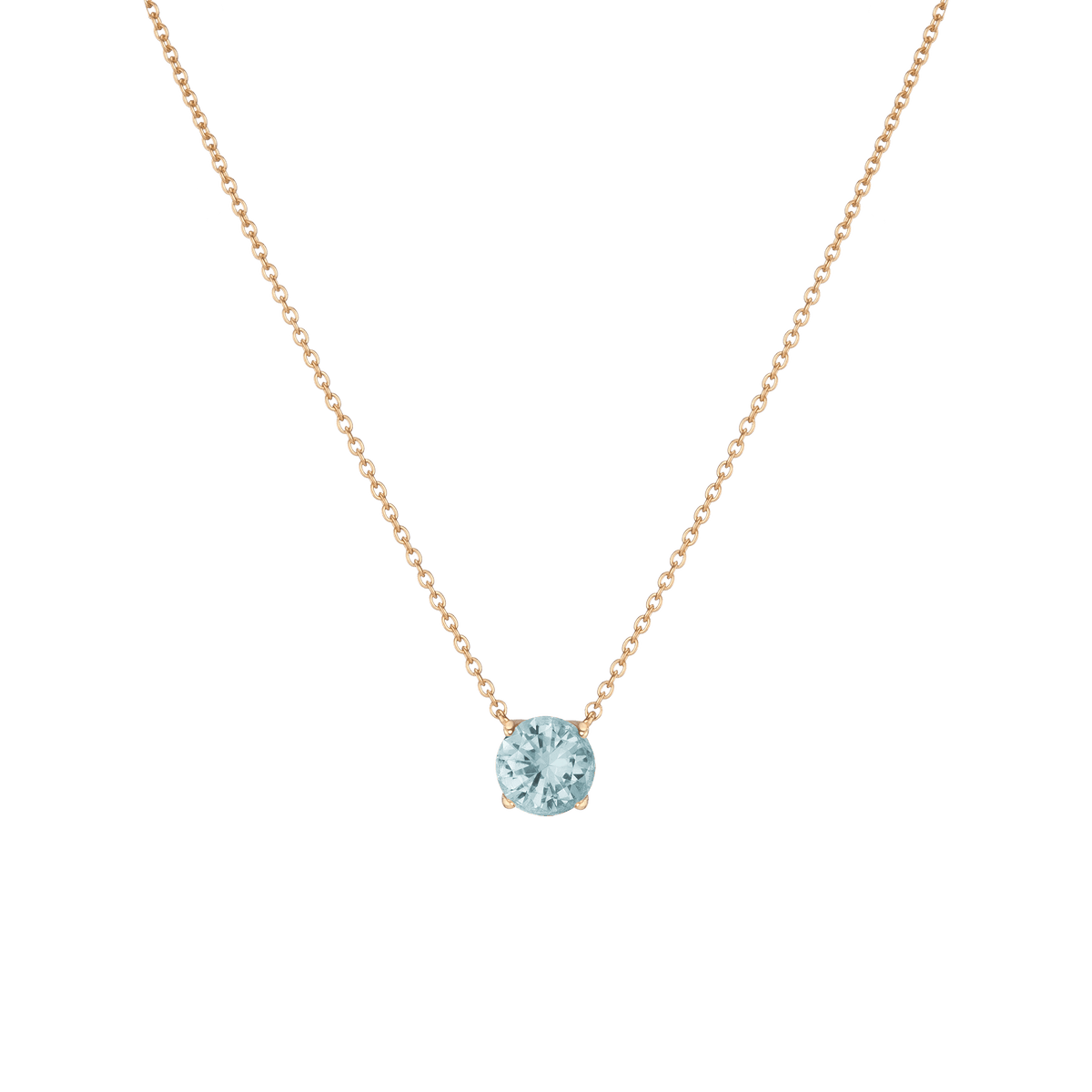 Round Gemstone Solitaire Necklace Vermeil Yellow Gold Aquamarine