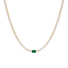 Lab Grown White Sapphire Tennis Necklace with Emerald