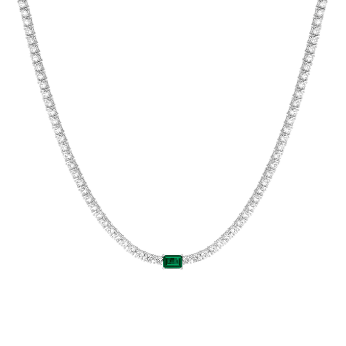 White Sapphire Tennis Necklace with Emerald Vermeil White Gold First