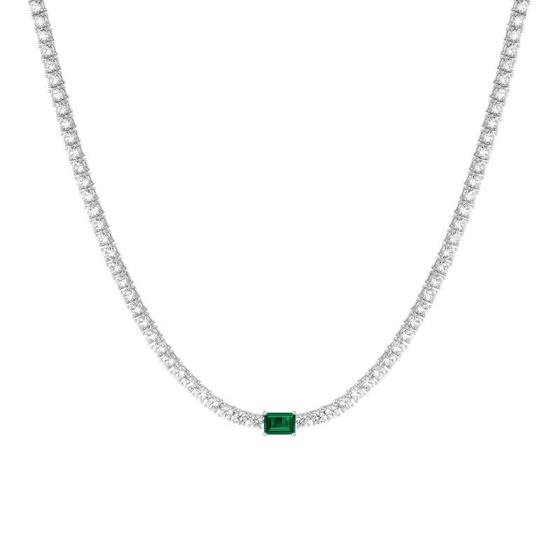 Lab Grown Sapphire Tennis Necklace Emerald