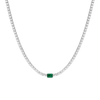 White Sapphire Tennis Necklace with Emerald Vermeil White Gold First